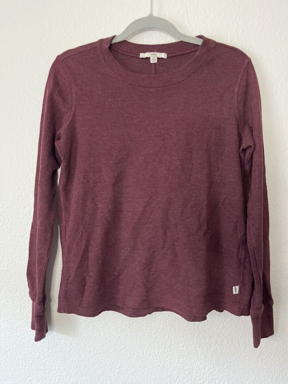 Vans OFF THE WALL Women's Fireside WAFFLE Thermal Long Sleeve Burgundy XSMALL
